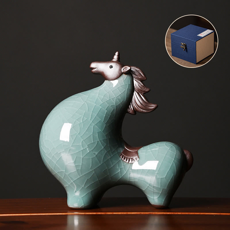 Buddha Stones Year Of The Horse Ceramics Freedom Desktop Home Decoration - Horse Looking Up Blue 10.5*5.5*10.5cm - image 13