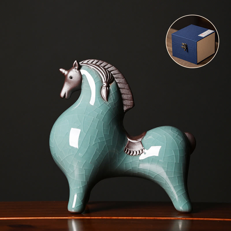 Buddha Stones Year Of The Horse Ceramics Freedom Desktop Home Decoration - Standing Horse Blue 10.5*5.5*11cm - image 1