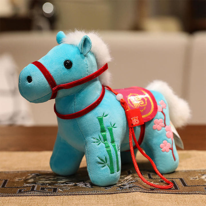 Buddha Stones Year of the Horse Bamboo Dragon Lotus Phoenix Plush Doll Home Decoration - Cyan Bamboo Horse - 20cm - image 13