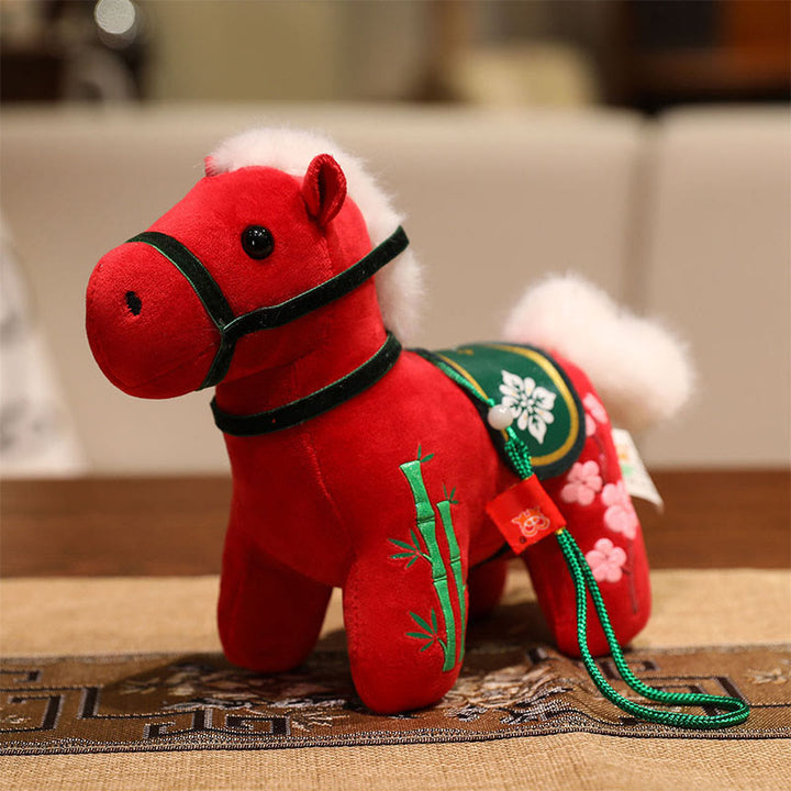Buddha Stones Year of the Horse Bamboo Dragon Lotus Phoenix Plush Doll Home Decoration - Red Bamboo Horse - 20*9.5*16cm - image 0