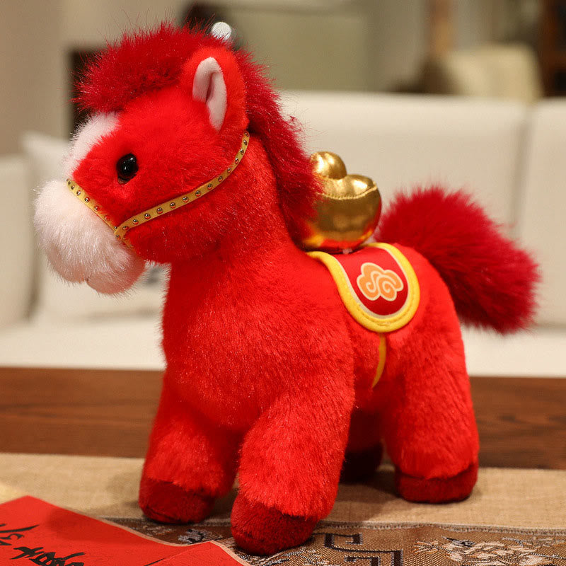 Buddha Stones Year of the Horse Bamboo Dragon Lotus Phoenix Plush Doll Home Decoration - Ingot Horse - 20*9.5*16cm - image 21