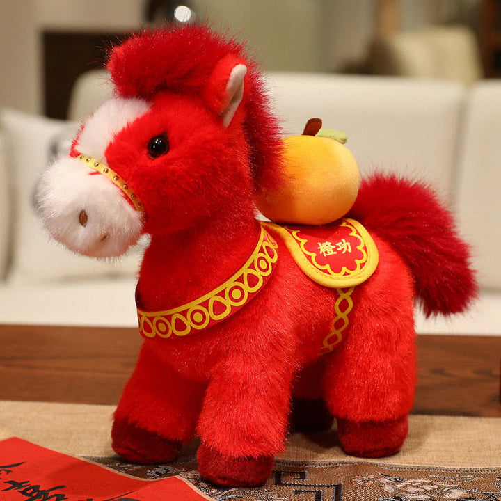 Buddha Stones Year of the Horse Bamboo Dragon Lotus Phoenix Plush Doll Home Decoration - Orange Horse - 20*9.5*16cm - image 23