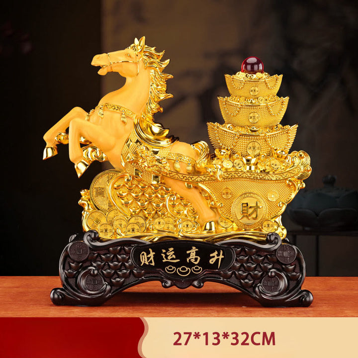Buddha Stones  "Good Fortune" Year of the Horse Treasure Bowl Ingots Wealth Resin Home Decoration - Horse Copper Coin 27*13*32cm - image 20