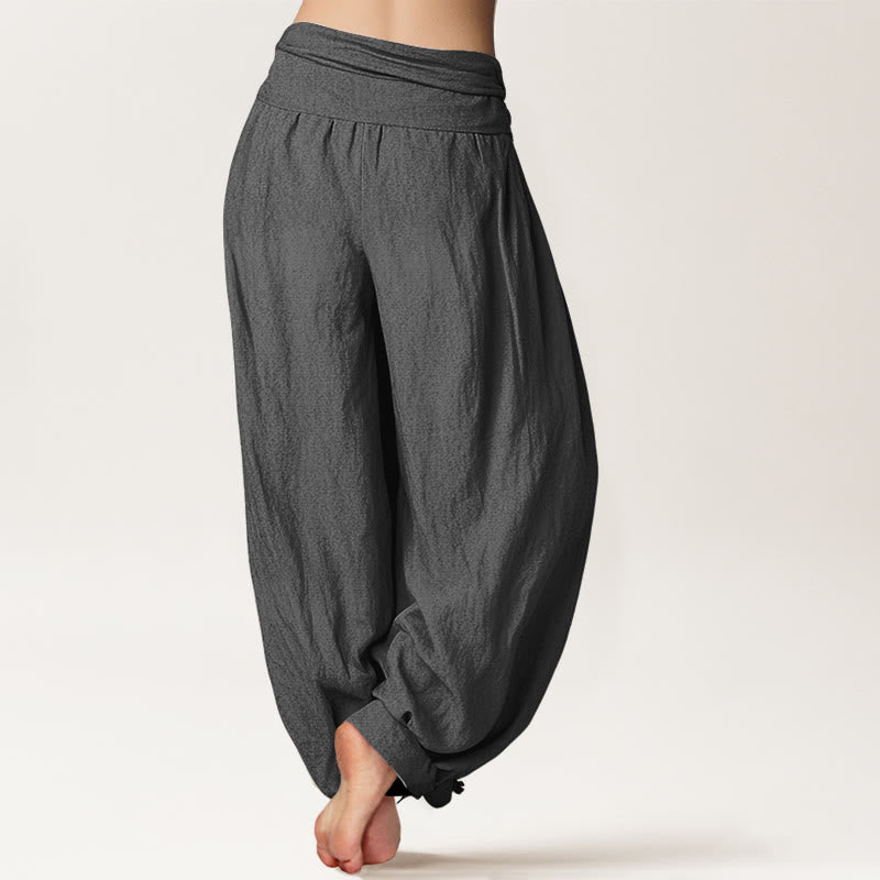 Buddha Stones Dragon Yin Yang Waves Flower Pattern Pure Cotton Women's Elastic Waist Harem Pants - image 9