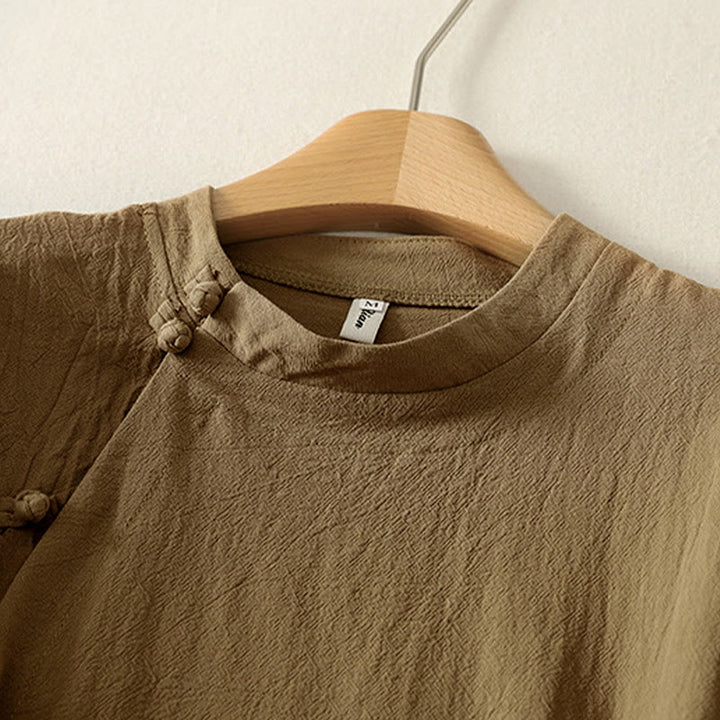 Buddha Stones Asymmetrical Front Frog-button Long Sleeve Women's Cotton Shirt - image 2