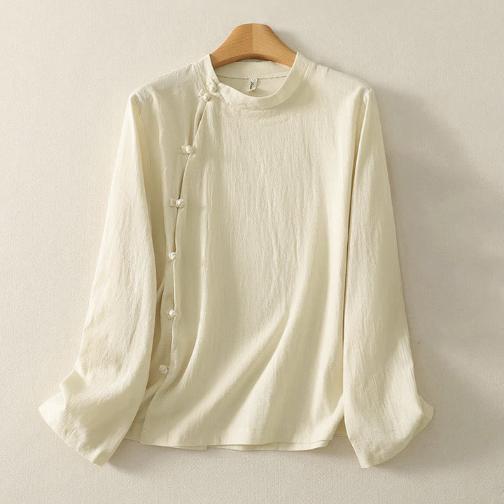 Buddha Stones Asymmetrical Front Frog-button Long Sleeve Women's Cotton Shirt - LightYellow - US8-10，UK/AU12-14，EU40-42 (2XL) - image 6