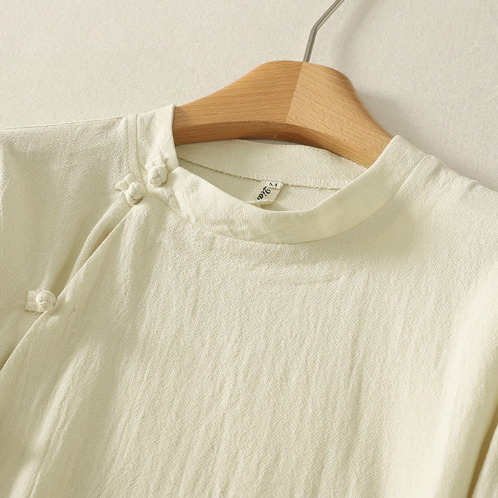 Buddha Stones Asymmetrical Front Frog-button Long Sleeve Women's Cotton Shirt - image 8