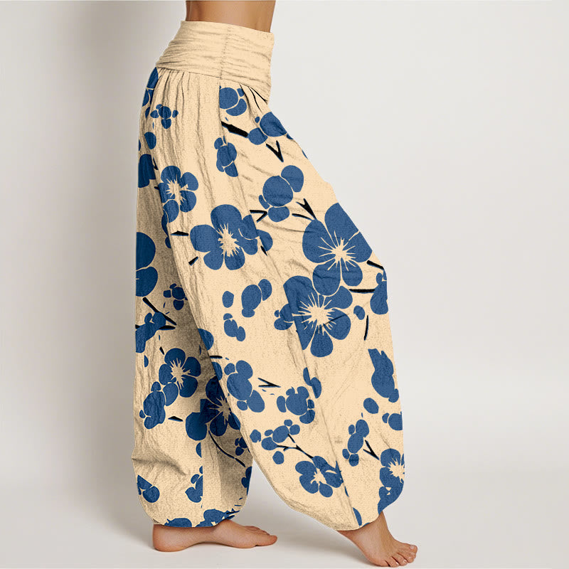 Buddha Stones Pure Cotton Blooming Floral Flowers Women's Elastic Waist Harem Pants - image 2