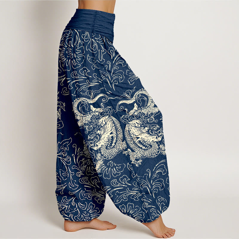 Buddha Stones Pure Cotton Dragon Floral Women's Elastic Waist Harem Pants - image 7