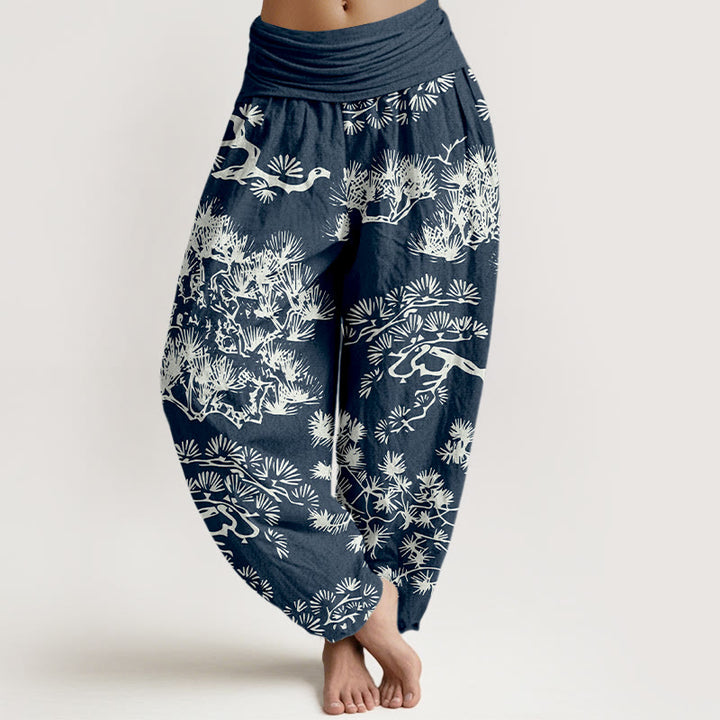 Buddha Stones Pure Cotton Pine Tree Branches Women's Elastic Waist Harem Pants - SteelBlue - US16，UK/AU20，EU48 (3XL) - image 5