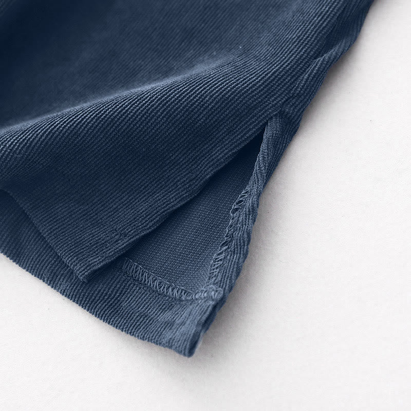 Buddha Stones Fall Plain Buttons Design Long Sleeve Corduroy Midi Dress With Pockets - image 11