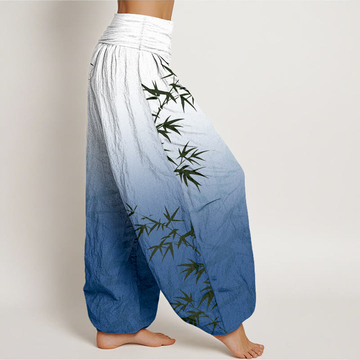 Buddha Stones Casual Bamboo Leaves Gradient Pattern Pure Cotton Women's Elastic Waist Harem Pants - image 10