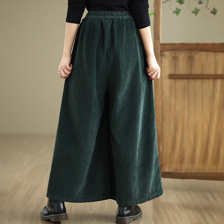 Buddha Stones Women's Pure Color Drawstring Design Wide Leg Corduroy Pants With Pockets - image 26