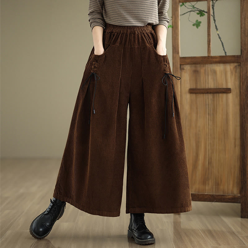 Buddha Stones Women's Pure Color Drawstring Design Wide Leg Corduroy Pants With Pockets - SaddleBrown - US8-10，UK/AU12-14，EU40-42 (2XL) - image 16