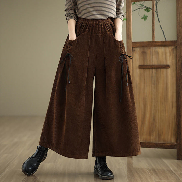 Buddha Stones Women's Pure Color Drawstring Design Wide Leg Corduroy Pants With Pockets - SaddleBrown - US8-10，UK/AU12-14，EU40-42 (2XL) - image 16