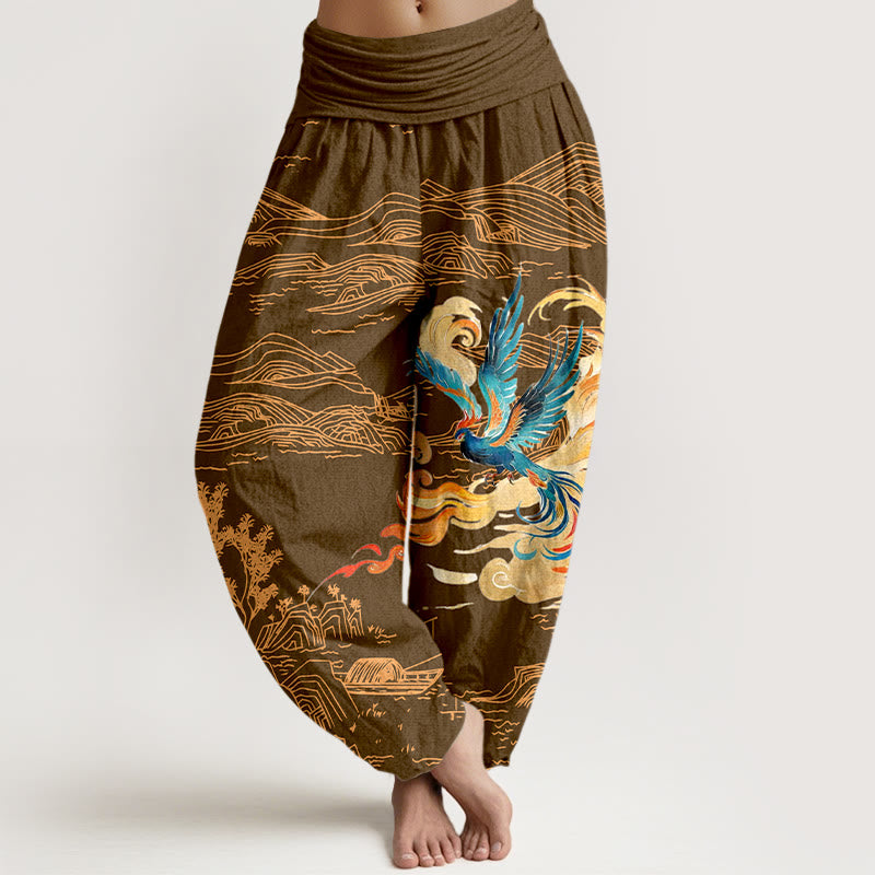 Buddha Stones Phoenix Mountains Landscape Pattern Women's Elastic Waist Harem Pure Cotton Pants - Peru - US16，UK/AU20，EU48 (3XL) - image 5
