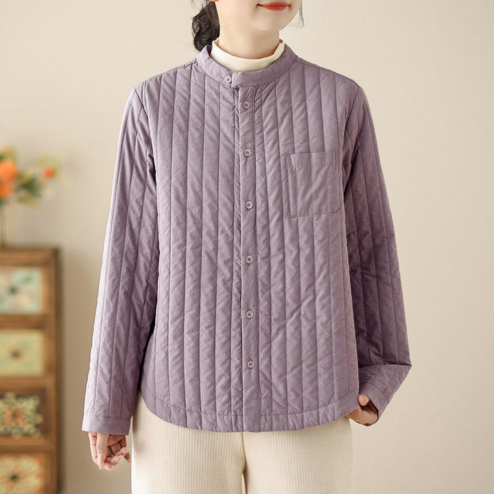 Buddha Stones Women's Stand Collar Simple Design Long Sleeve Thermal Cotton Jacket With Pocket - Plum - US8-10，UK/AU12-14，EU40-42 (2XL) - image 0