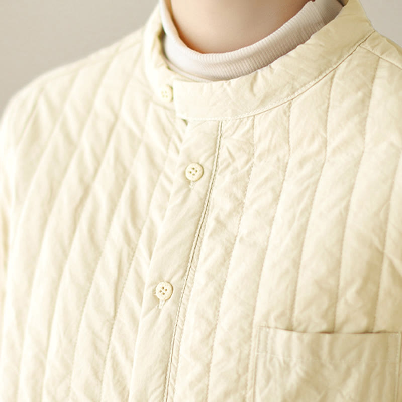 Buddha Stones Women's Stand Collar Simple Design Long Sleeve Thermal Cotton Jacket With Pocket - image 11