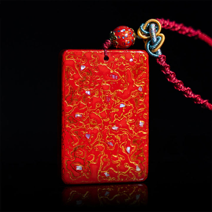 Buddha Stones Handcrafted Lacquer Craft Sandalwood Protection Pendant Necklace - Red(Pendant Size:4*6*1cm) - image 7