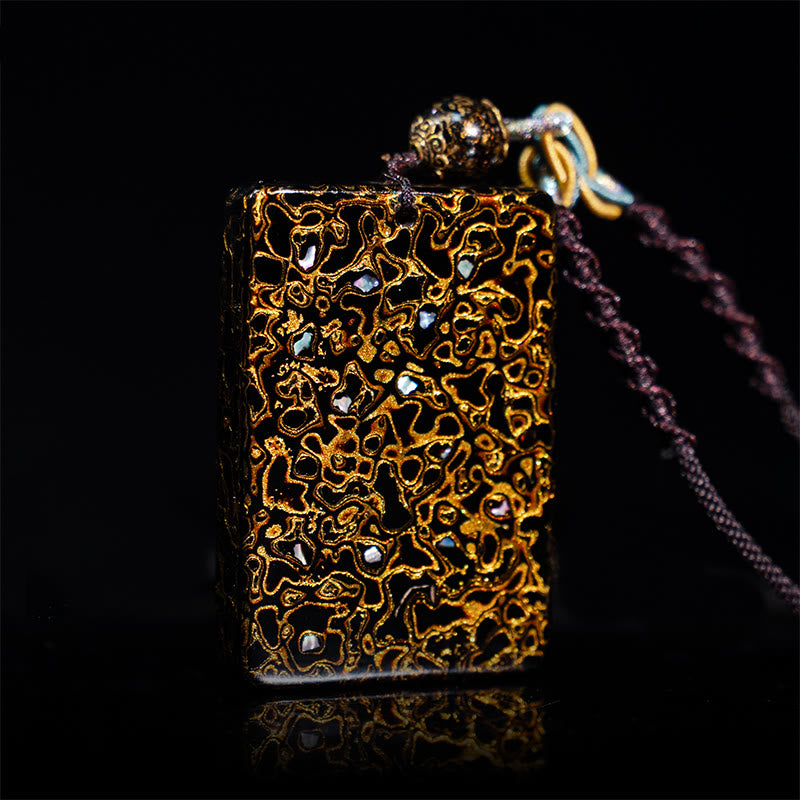 Buddha Stones Handcrafted Lacquer Craft Sandalwood Protection Pendant Necklace - Black(Pendant Size:4*6*1cm) - image 12