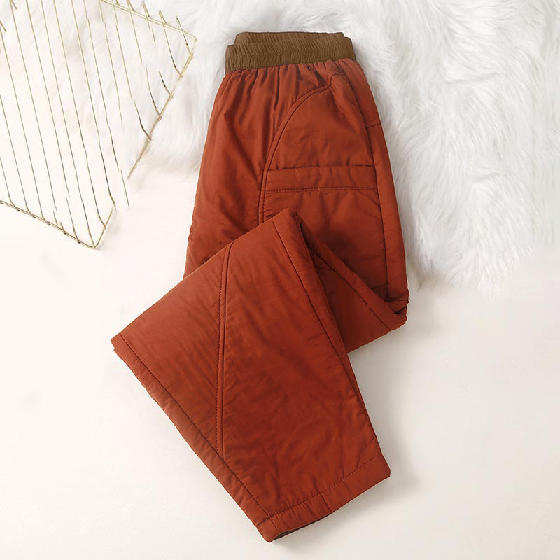 Buddha Stones Women's Winter Plain Elastic Waist Design Thickened Harem Pants With Pockets - image 6