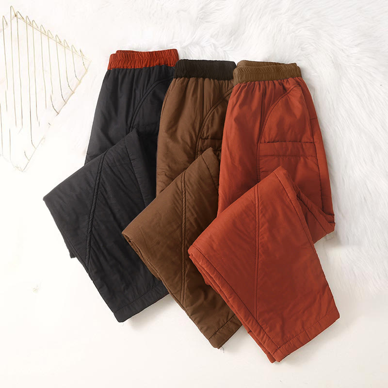 Buddha Stones Women's Winter Plain Elastic Waist Design Thickened Harem Pants With Pockets - image 15