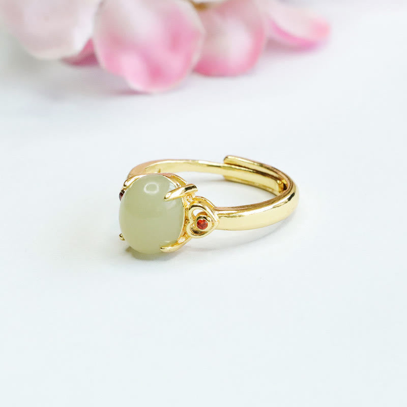 Buddha Stones Natural Hetian Jade Egg Heart-shaped Copper Luck Open Ring - image 4