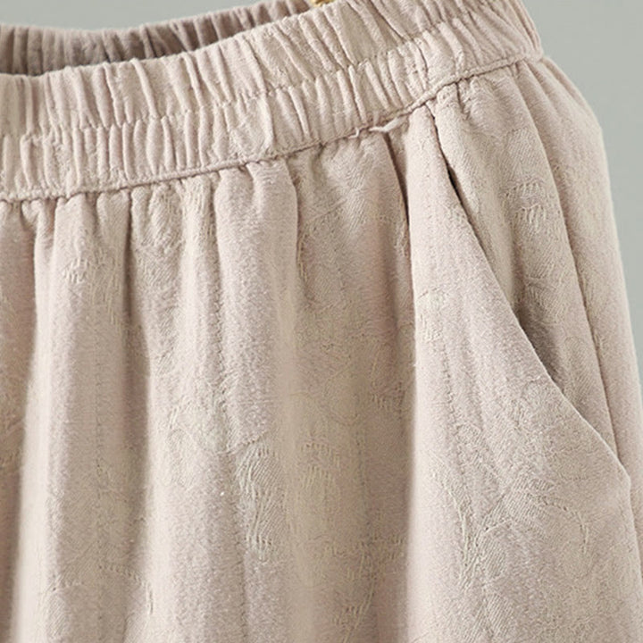 Buddha Stones Jacquard Cotton-padded Women's Wide Leg Thermal Ankle-Length Pants With Pockets - image 14