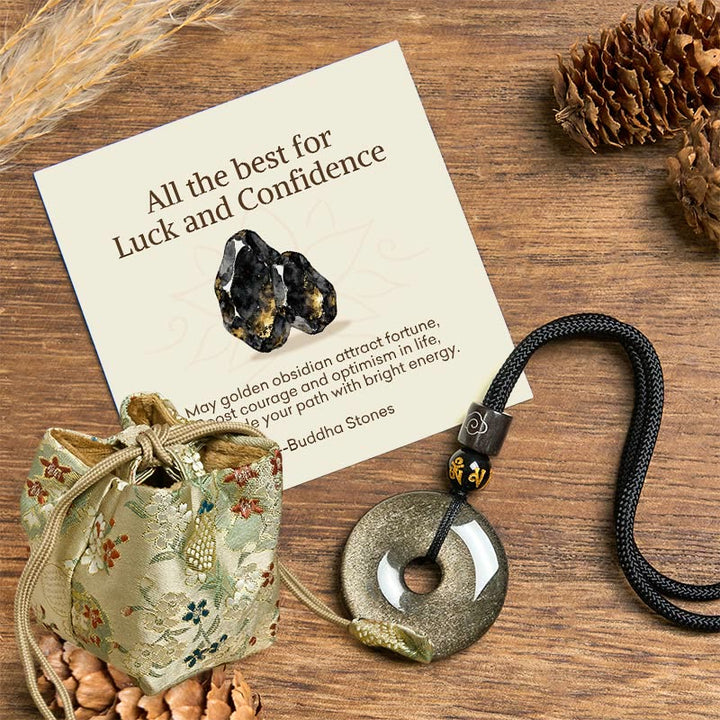 Buddha Stones "All the best for Luck and Confidence" Obsidian Necklace Includes Gift Message Card - Gold Sheen Obsidian - Deluxe Gift Bag (+$9.59) - image 7