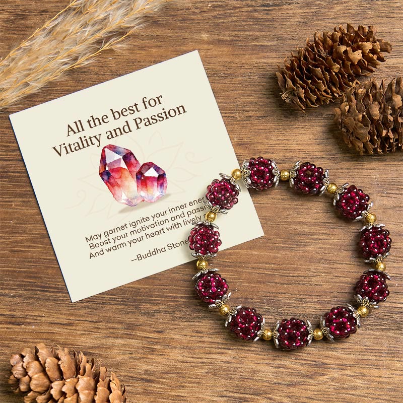 Buddha Stones "All the best for Vitality and Passion" Garnet Bracelet Includes Gift Message Card - 0.59 in (1.5 cm) - Standard Gift Box - image 0