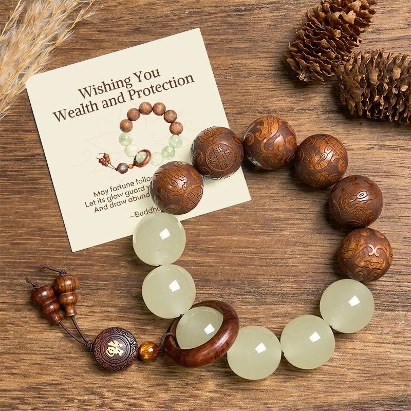 Buddha Stones "Wishing You Wealth and Protection" Sappan Wood Bracelet Includes Gift Message Card - Sappan Wood(Wrist Circumference: 15-18cm) - Standard Gift Box - image 0
