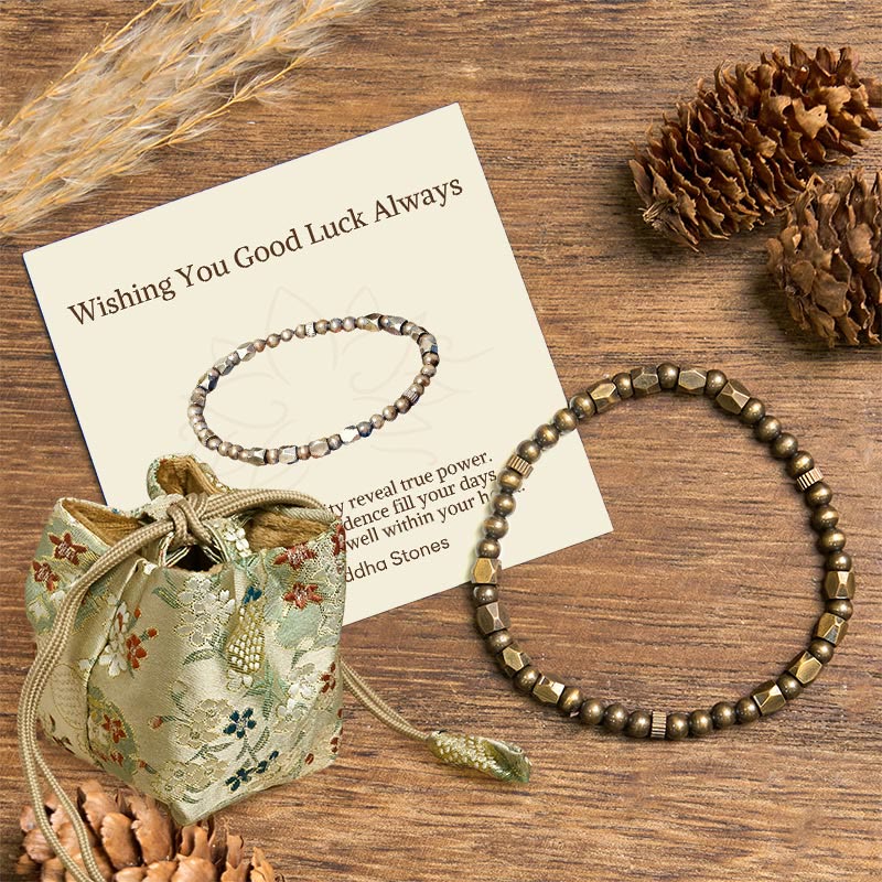 Buddha Stones "Wishing You Balance and Strength" Brass Beads Bracelet Includes Gift Message Card - 7.9-8.3in(20-21cm) - Deluxe Gift Bag (+$9.59) - image 6