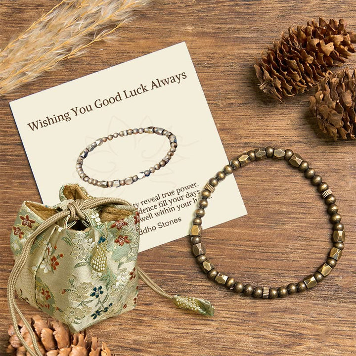Buddha Stones "Wishing You Balance and Strength" Brass Beads Bracelet Includes Gift Message Card - 7.9-8.3in(20-21cm) - Deluxe Gift Bag (+$9.59) - image 6