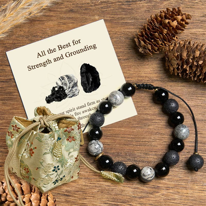 Buddha Stones "All the Best for Strength and Grounding" Obsidian Bracelet Includes Gift Message Card - Black Obsidian&Lava Rock - Deluxe Gift Bag (+$9.59) - image 8