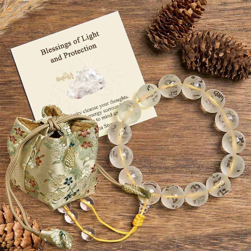 Buddha Stones "Blessings of Light and Protection" White Crystal Bracelet Includes Gift Message Card - White Crystal(Synthetic)(Protection♥Healing) - 14mm - Deluxe Gift Bag (+$12.59) - image 6