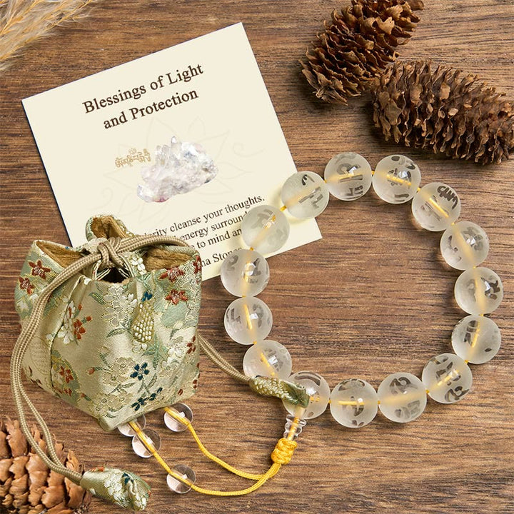 Buddha Stones "Blessings of Light and Protection" White Crystal Bracelet Includes Gift Message Card - White Crystal(Synthetic)(Protection♥Healing) - 14mm - Deluxe Gift Bag (+$9.59) - image 6