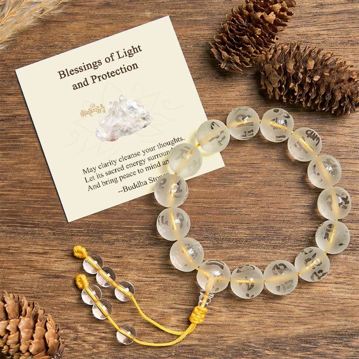 Buddha Stones "Blessings of Light and Protection" White Crystal Bracelet Includes Gift Message Card - White Crystal(Synthetic)(Protection♥Healing) - 14mm - Standard Gift Box - image 0