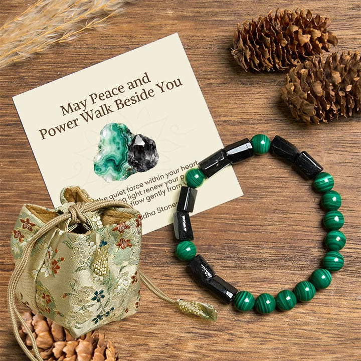 Buddha Stones "May Peace and Power Walk Beside You" Malachite Bracelet Includes Gift Message Card - Malachite Black Tourmaline(Wrist Circumference: 14-16cm) - Deluxe Gift Bag (+$9.59) - image 7