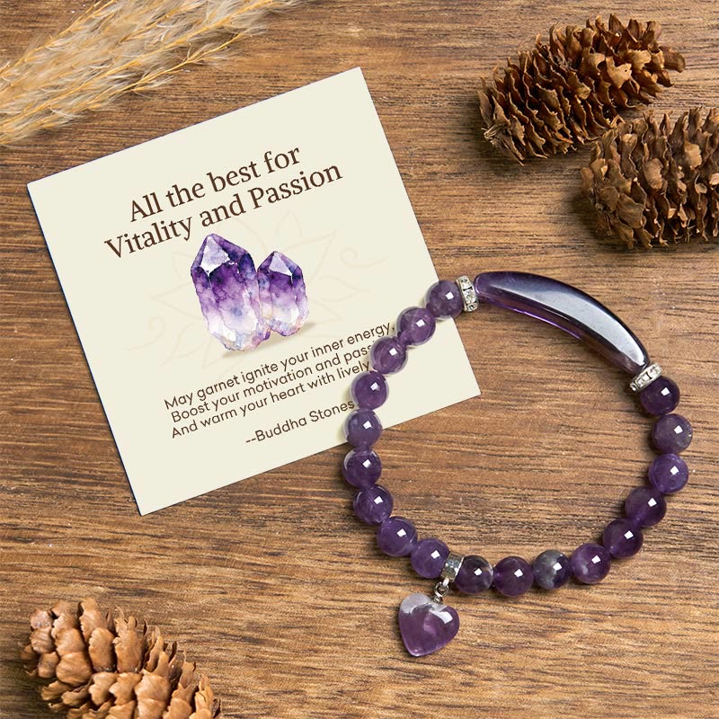 Buddha Stones "All the best for Calm and Wisdom" Amethyst Love Bracelet Includes Gift Message Card - Amethyst - Standard Gift Box - image 0