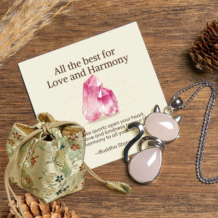 Buddha Stones "Wishing You Love and Kindness" Cat Rose Quartz Necklace Includes Gift Message Card - Rose Quartz - Deluxe Gift Bag (+$9.59) - image 5