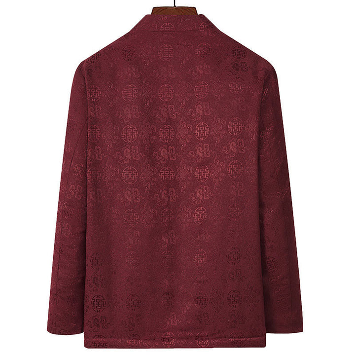 Buddha Stones Embroidery Pattern Stand Collar Long Sleeve Men's Tang Suit Jacket With Pockets - image 3