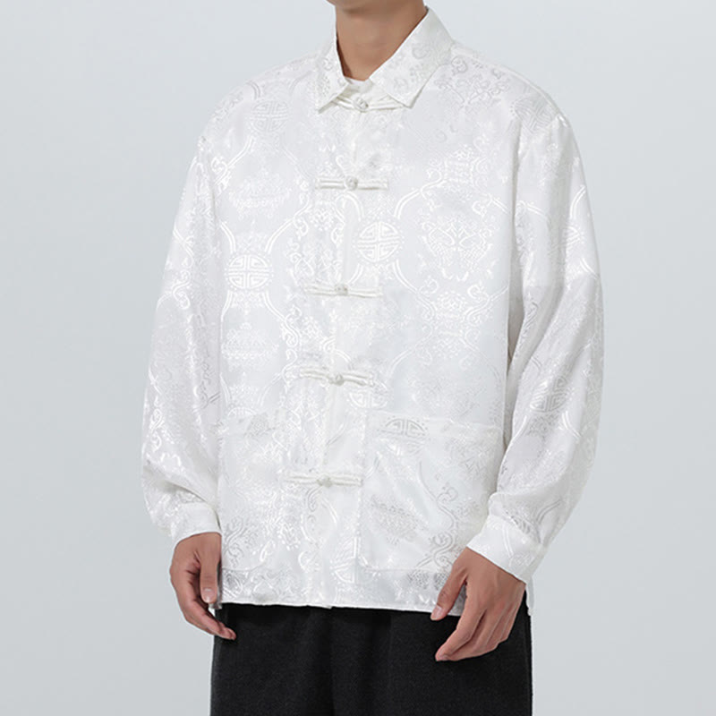 Buddha Stones Spring Jacquard Lapel Long Sleeve Men's Tang Suit Frog-Button Jacket With Pockets - image 27