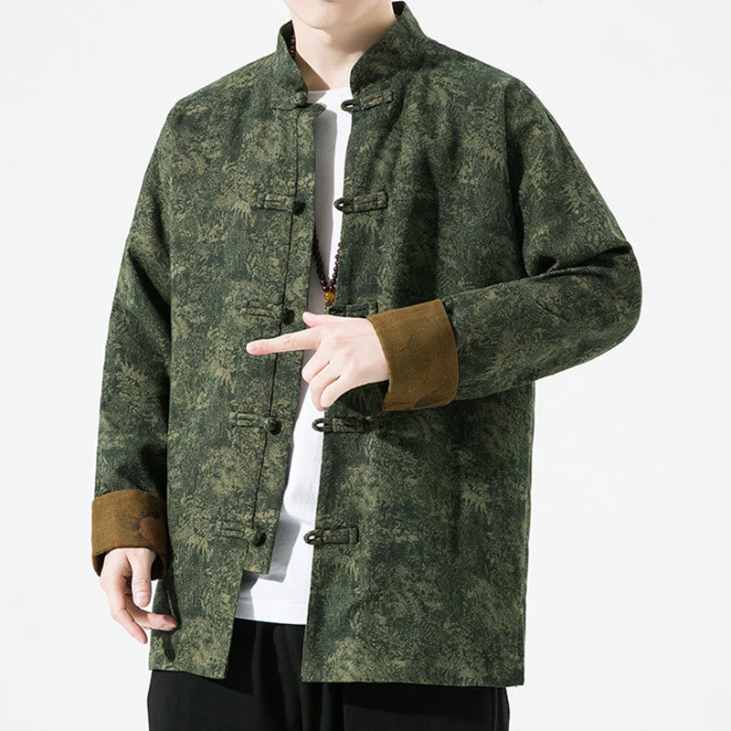 Buddha Stones Spring Printed Floral Pattern Men's Chinese Frog-button Long Sleeve Cotton Jacket - image 4