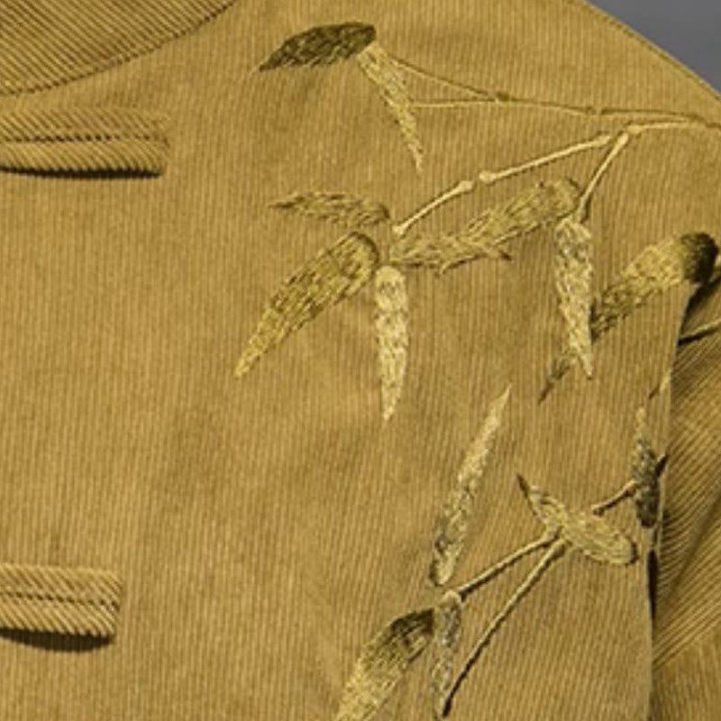Buddha Stones Spring Chinese Embroiderd Bamboo Men's Frog-button Long Sleeve Cotton Corduroy Jacket - image 15