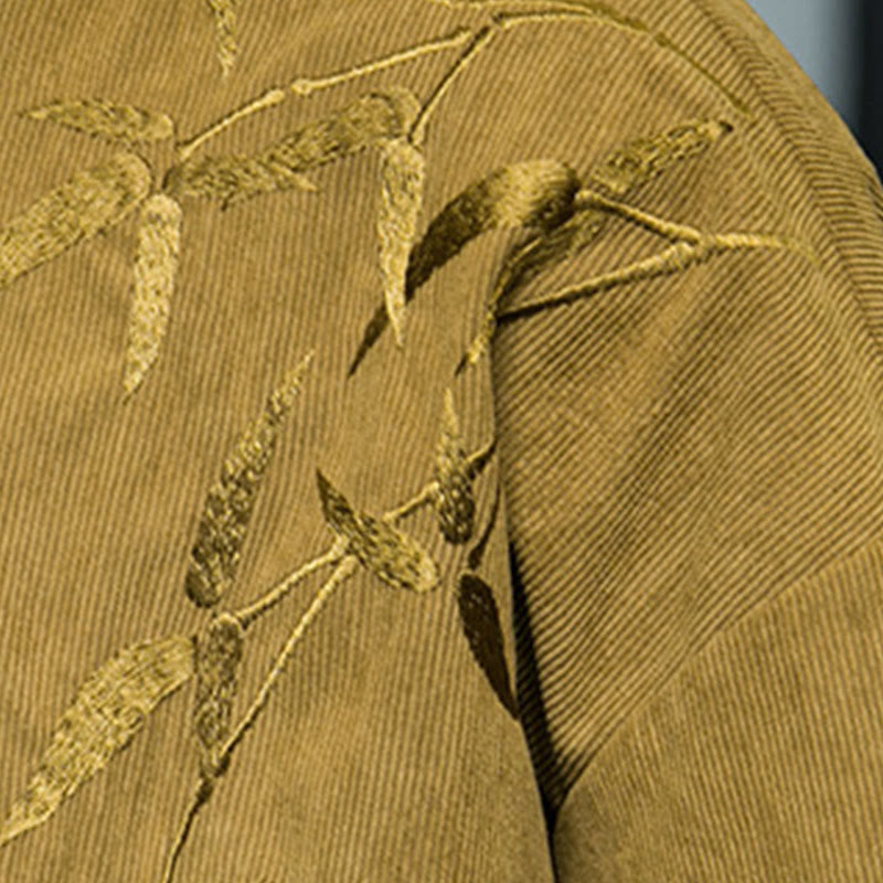 Buddha Stones Spring Chinese Embroidered Bamboo Men's Frog-button Long Sleeve Cotton Corduroy Jacket - image 16