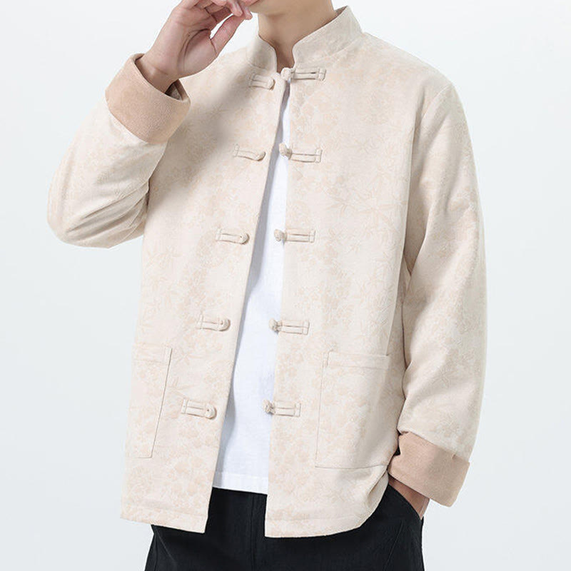 Buddha Stones Fall Jacquard Bamboo Frog-button Long Sleeve Men's Cotton Jacket With Pockets - image 20