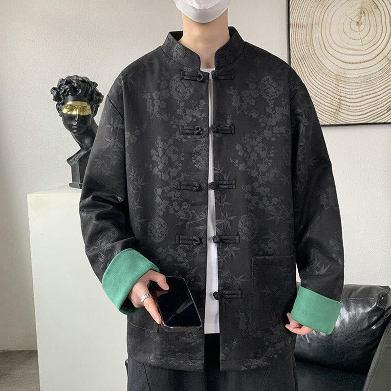 Buddha Stones Fall Jacquard Bamboo Frog-button Long Sleeve Men's Cotton Jacket With Pockets - image 6