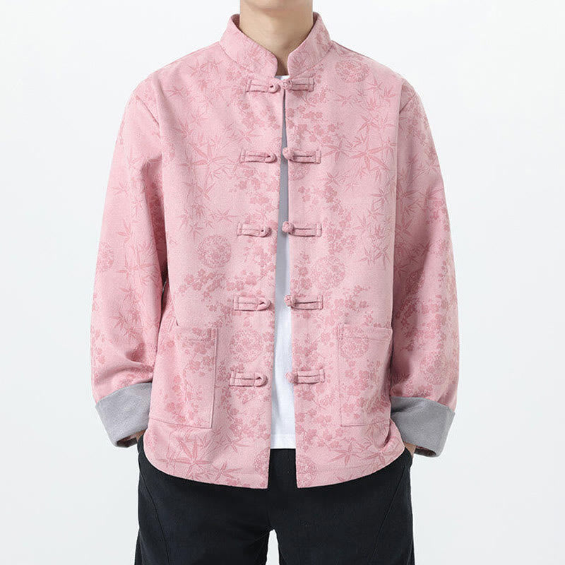 Buddha Stones Fall Jacquard Bamboo Frog-button Long Sleeve Men's Cotton Jacket With Pockets - image 11