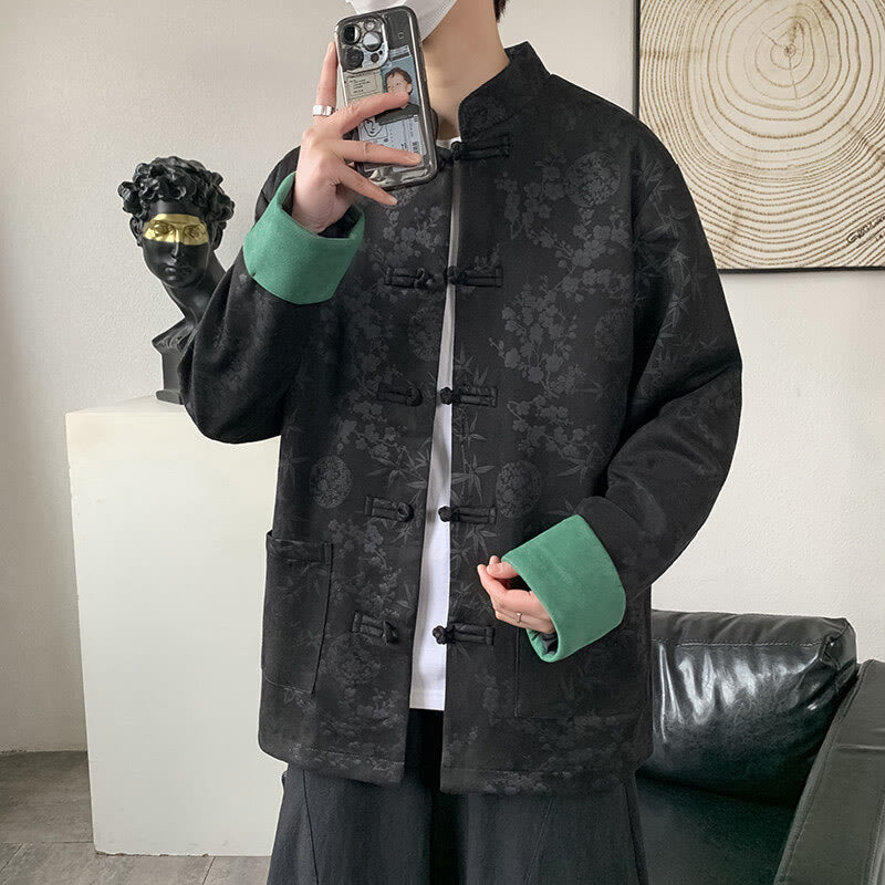 Buddha Stones Fall Jacquard Bamboo Frog-button Long Sleeve Men's Cotton Jacket With Pockets - Black - US/UK/AU46，EU56 (5XL) - image 5