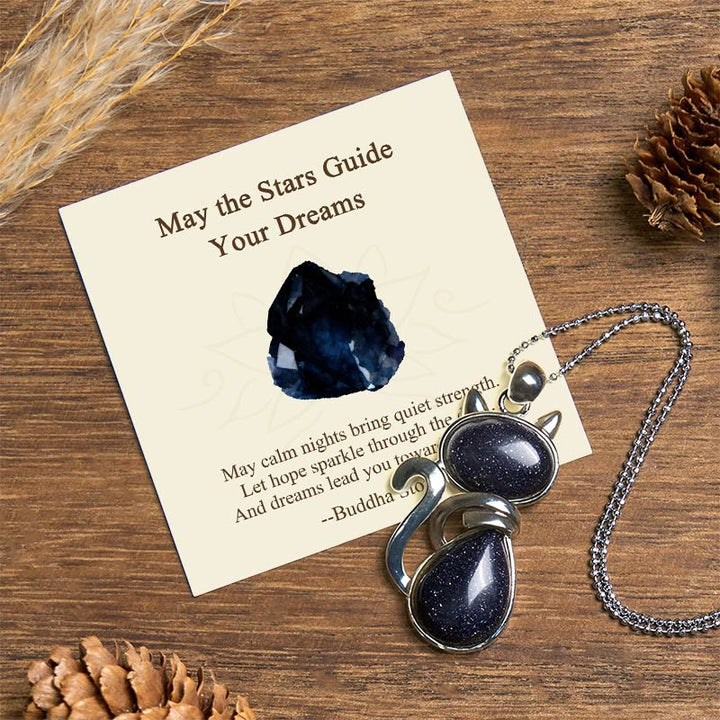 Buddha Stones "May the Stars Guide Your Dreams" Cat Sandstone Necklace Includes Gift Message Card - Blue Sandstone - Standard Gift Box - image 0